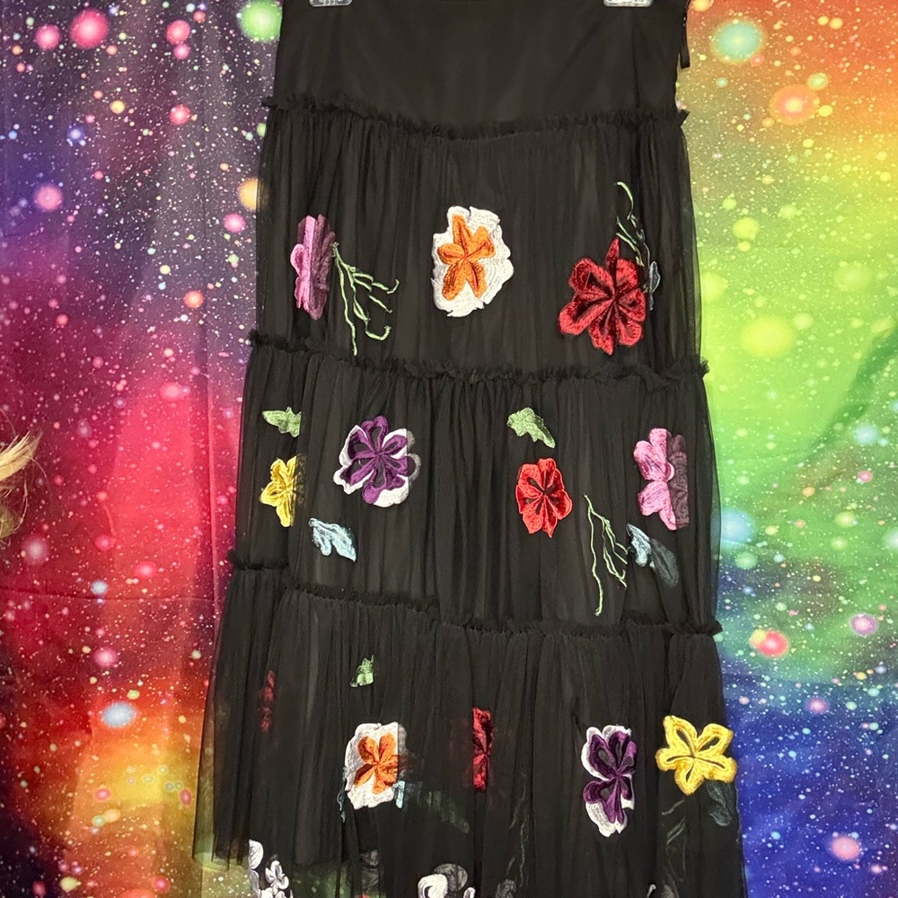 Floral Embroidered Black Skirt